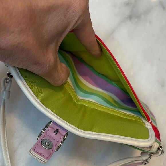 Coach Hampton Multi Color Striped Pouch Clutch Wristlet - Picture 12 of 16